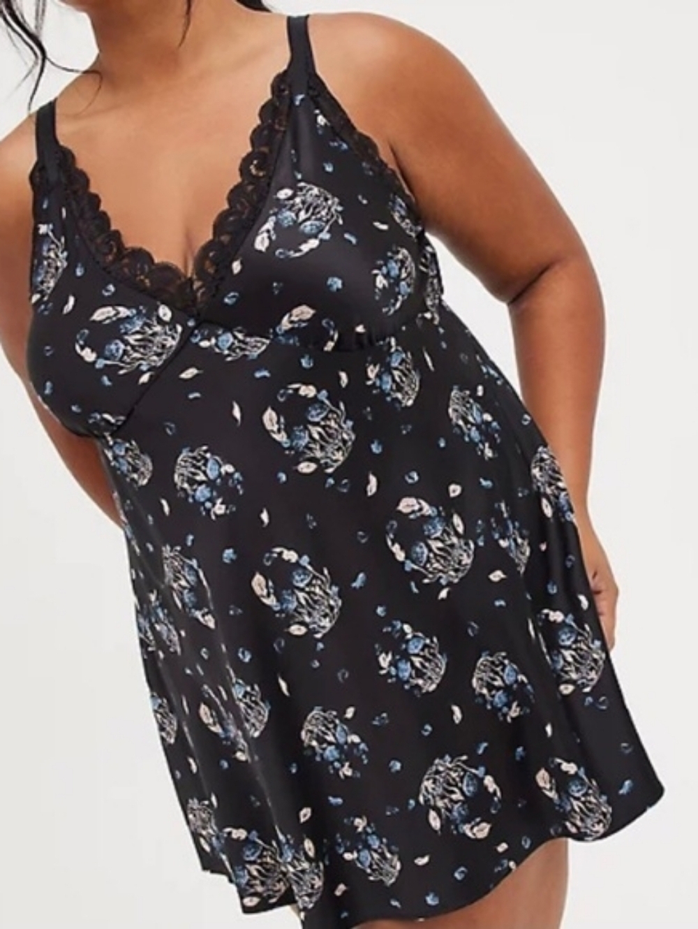 NWT Torrid Floral Satin Skull Babydoll Chemise Nightgown